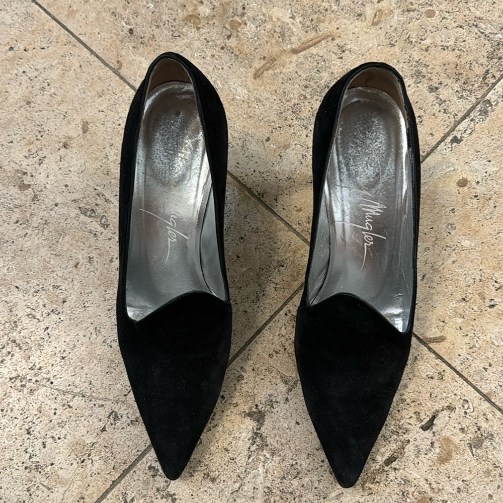 Black suede pumps